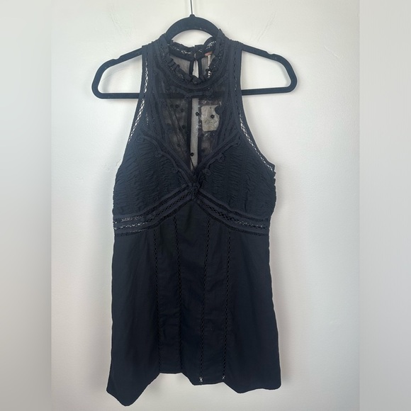 NWT Free People Valencia Embroidered Lace High Neck Mini Black Dress Size Medium - Picture 6 of 13